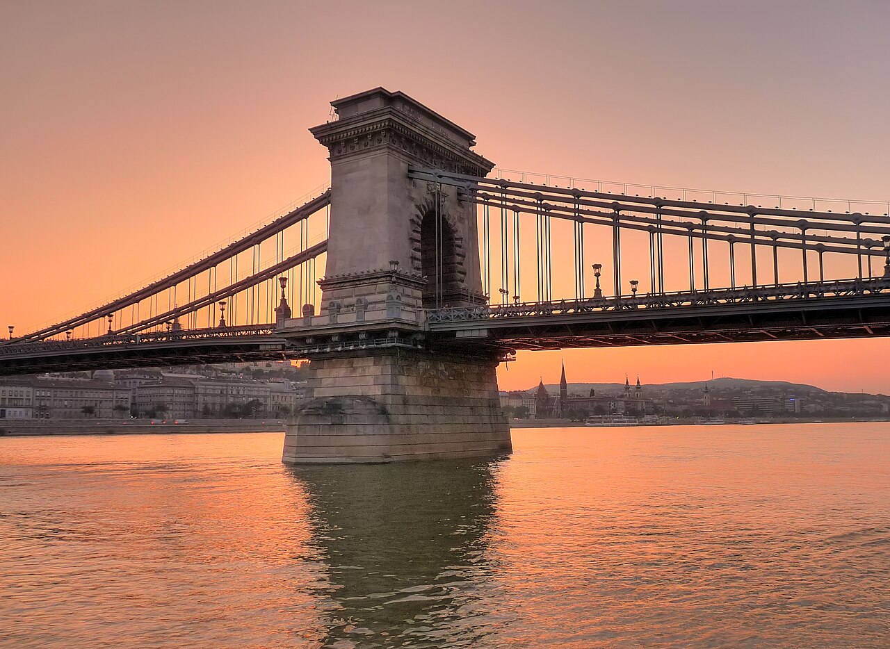 Sunset over the Danube and Chain Bridge